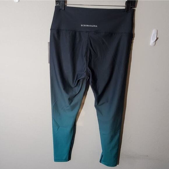 BCBGMAXAZRIA teal ombre velvet trimmed active athletic leggings size large new!! - Picture 4 of 12